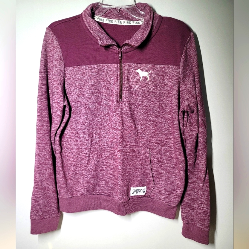 PINK‎ Victoria’s Secret Dark Pink Maroon Quarter Zip Pullover Sweatshirt Size L
